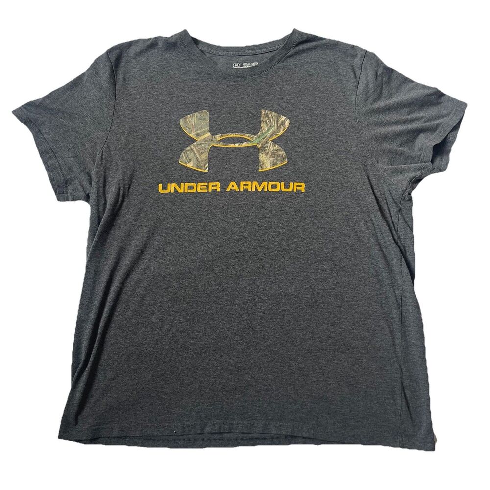 Under Armour HeatGear Camo Fill Hunt Gray Men S/S 2XL XXL Loose T-Shirt Outdoor